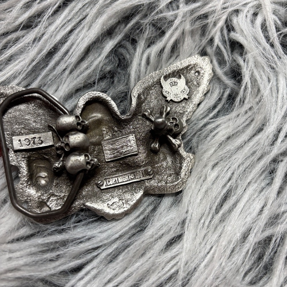 Vintage 1973 Skull‎ Biker Gothic Silver-Toned Metal Belt Buckle Bad to the Bone - Picture 7 of 14